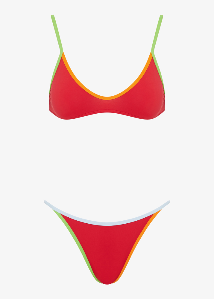 RED BUSTIER BIKINI