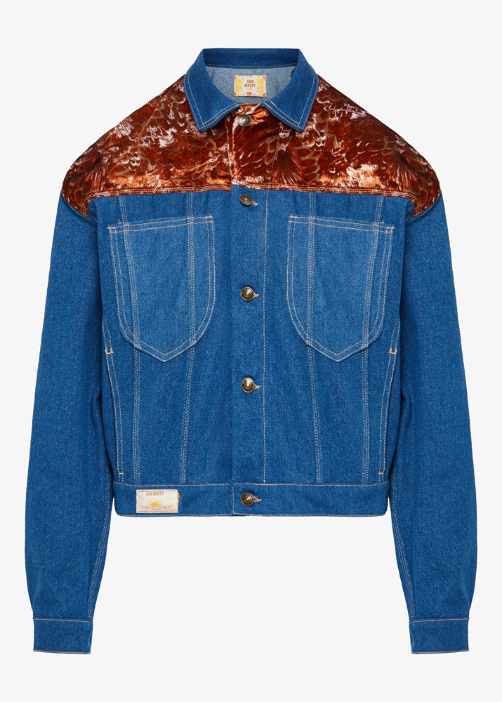 VELVET PANELED DENIM JACKET