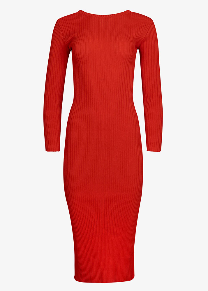 LACE-UP RIB KNIT DRESS