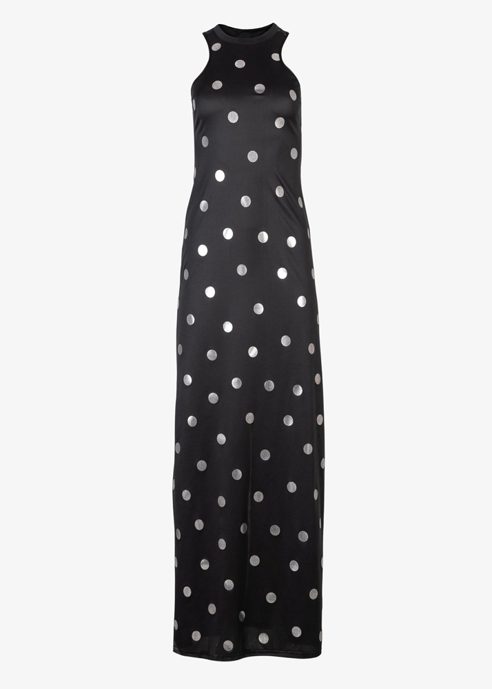 OPEN-BACK POLKA-DOT LONG DRESS