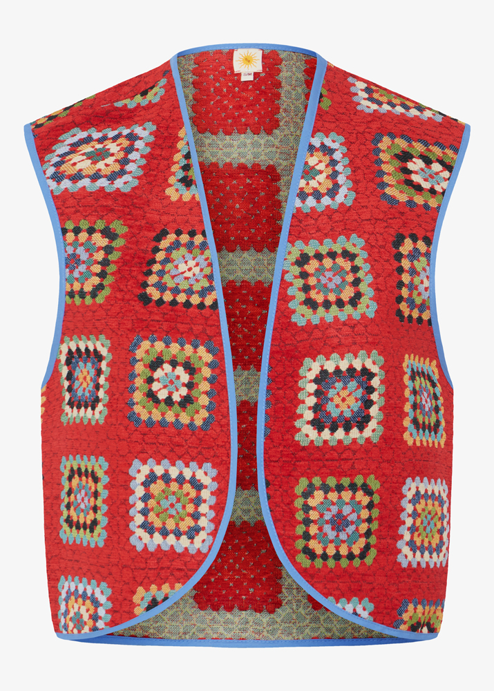 RED PRINTED JACQUARD VEST