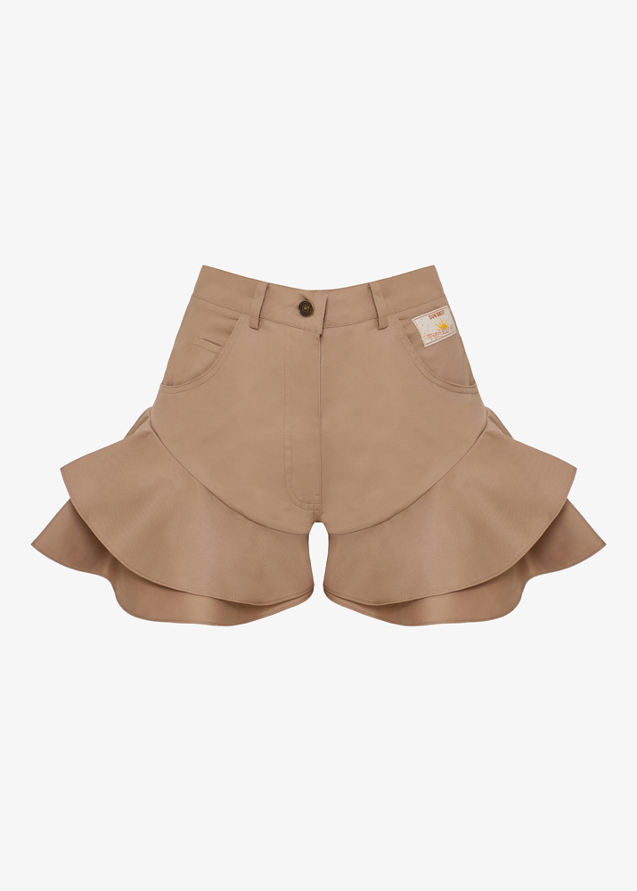 BEIGE RUFFLE SHORTS