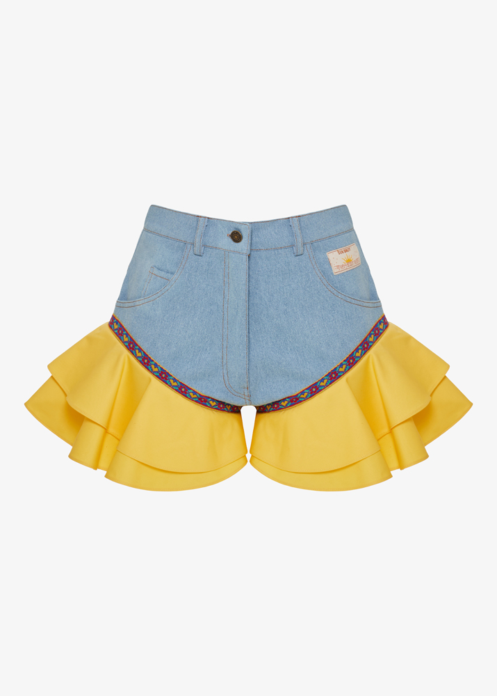 DENIM RUFFLE SHORTS