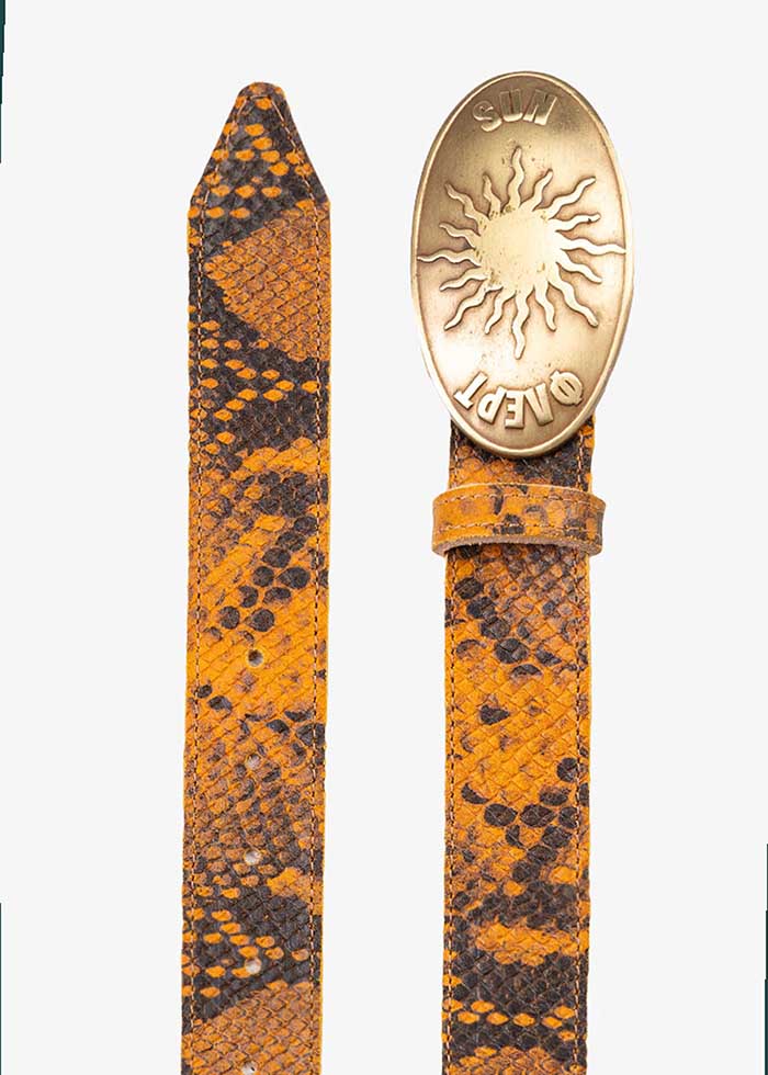 SNAKE LEATHER BELT WITH METAL BUCKLE