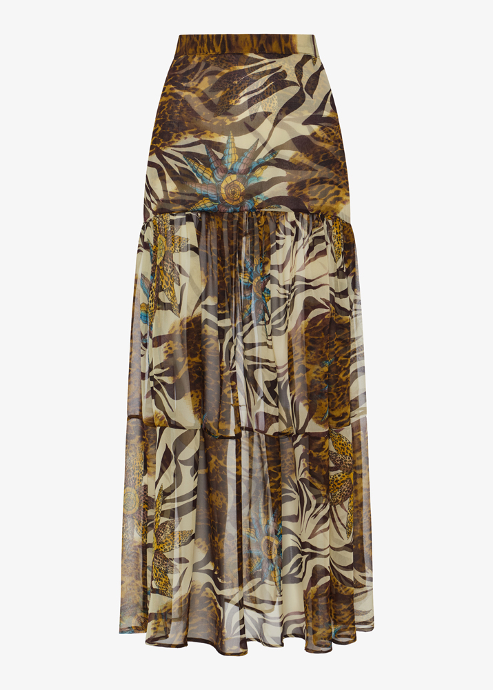 ANIMAL PRINT PRINT LONG TIERED SKIRT